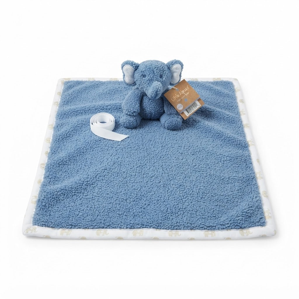 Little Alpaca Blue Sherpa Baby Blanket with Elephant Toy