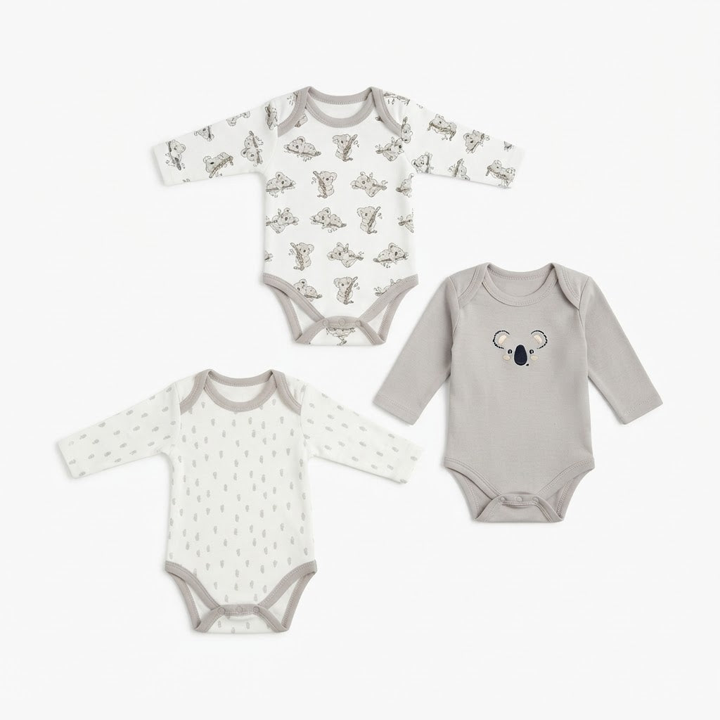Baby Cotton Full-Sleeve Koala Print Bodysuits (3-Piece Pack)