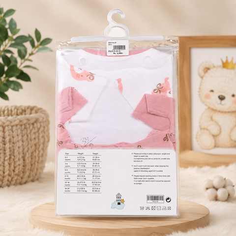 Adorable Pink Bear Print Cotton Baby Romper (3-6M)