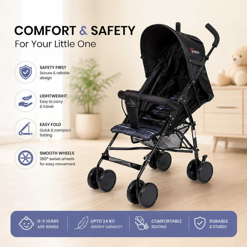Enjoy smooth, effortless outings with this Lightweight Baby Buggy - Black T051. Thoughtfully designed for newborns up to 3 years,... Read more