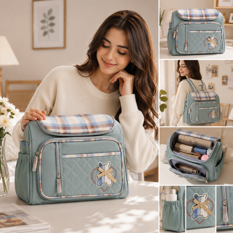 Premium Baby Diaper Backpack – Multi-Pocket Waterproof Maternity & Travel Bag (Mint Green)