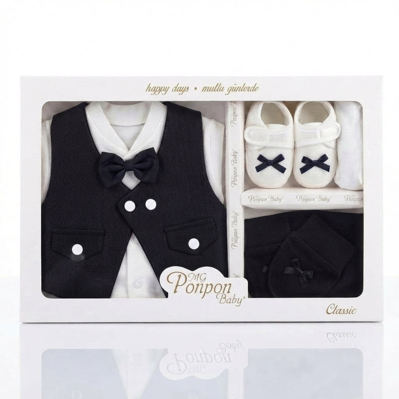 Baby Boy 5-Piece Gift Set – Black Vest Zubaidas