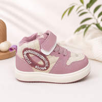 Kids Pink & Cream Casual High-Top Velcro Sneaker - View 1