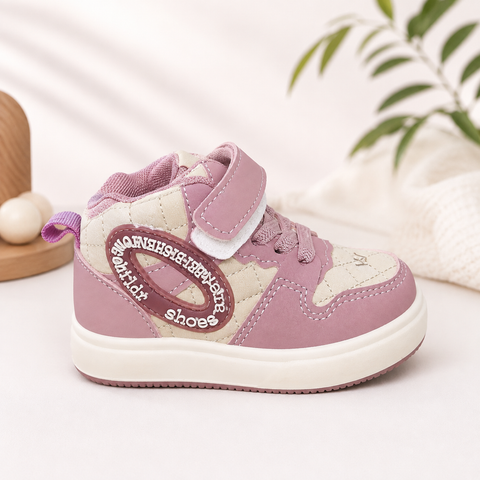 Kids Pink & Cream Casual High-Top Velcro Sneaker
