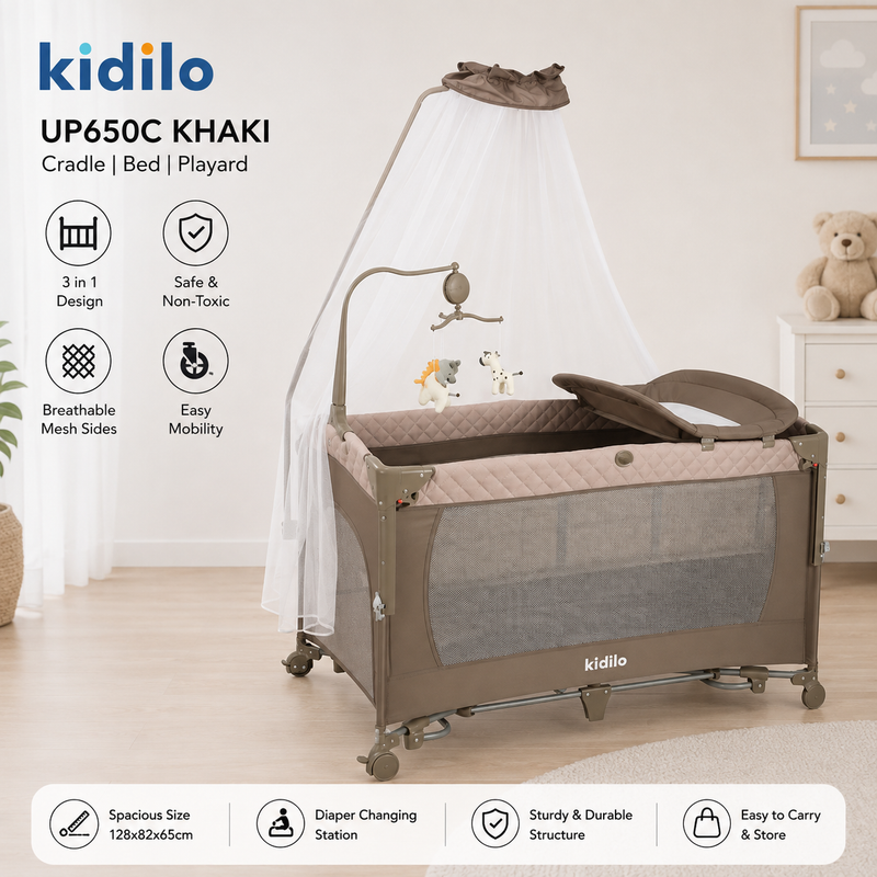 Kidilo Baby Bedside Playpen UP650C with Swing & Mosquito Net