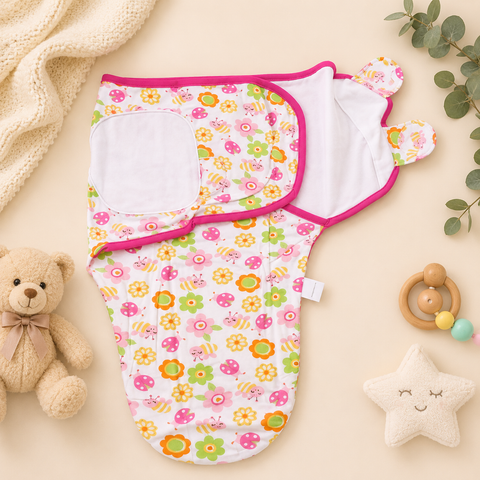 Floral & Honeybee Newborn Swaddle Sack – Adjustable Cotton Infant Sleep Wrap