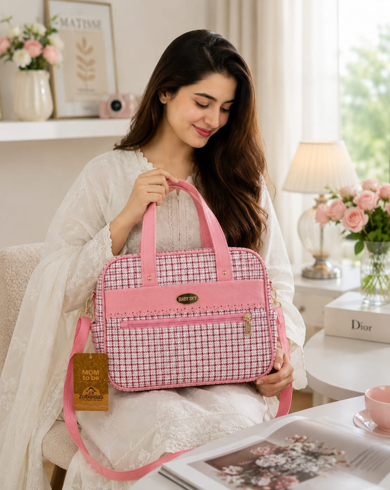 Baby Sky Premium Pink Maternity & Diaper Bag | Stylish Multi-Pocket Baby Travel Bag