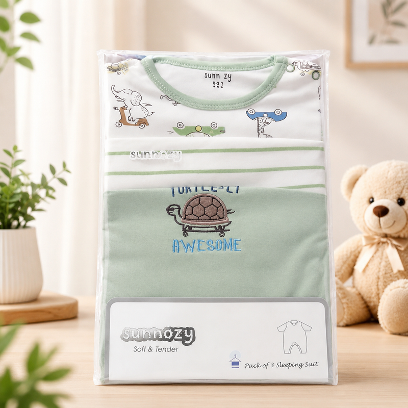 Sweet Bow Bear 3-Piece Cotton Sleeping Suit Set (0-3M)