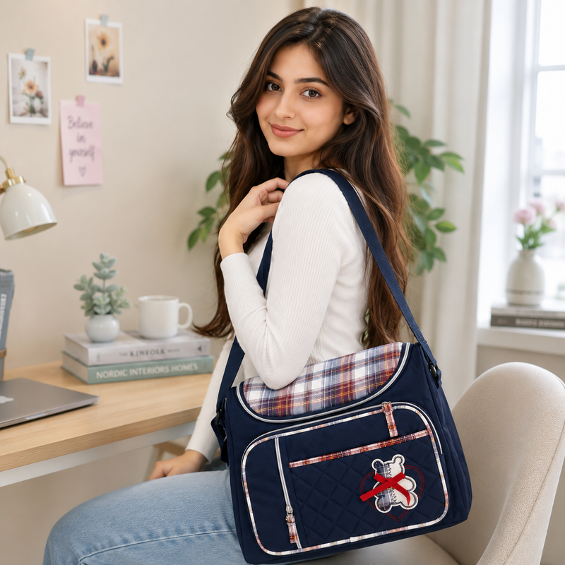 Premium Navy Blue Multi-Pocket Baby Diaper Bag | Stylish & Spacious Mommy Shoulder Bag