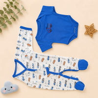 Baby Cotton Newborn Gift Set – Vehicle Print Bodysuit, Blanket, Bib, Cap & Mittens (Blue) - View 3