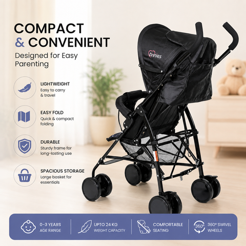 Enjoy smooth, effortless outings with this Lightweight Baby Buggy - Black T051. Thoughtfully designed for newborns up to 3 years,... Read more