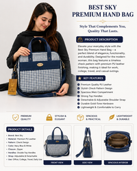 Best Sky Premium Check Pattern Laptop & Office Handbag for Women | Stylish Shoulder & Hand Carry Bag (Navy Blue & White) - View 5