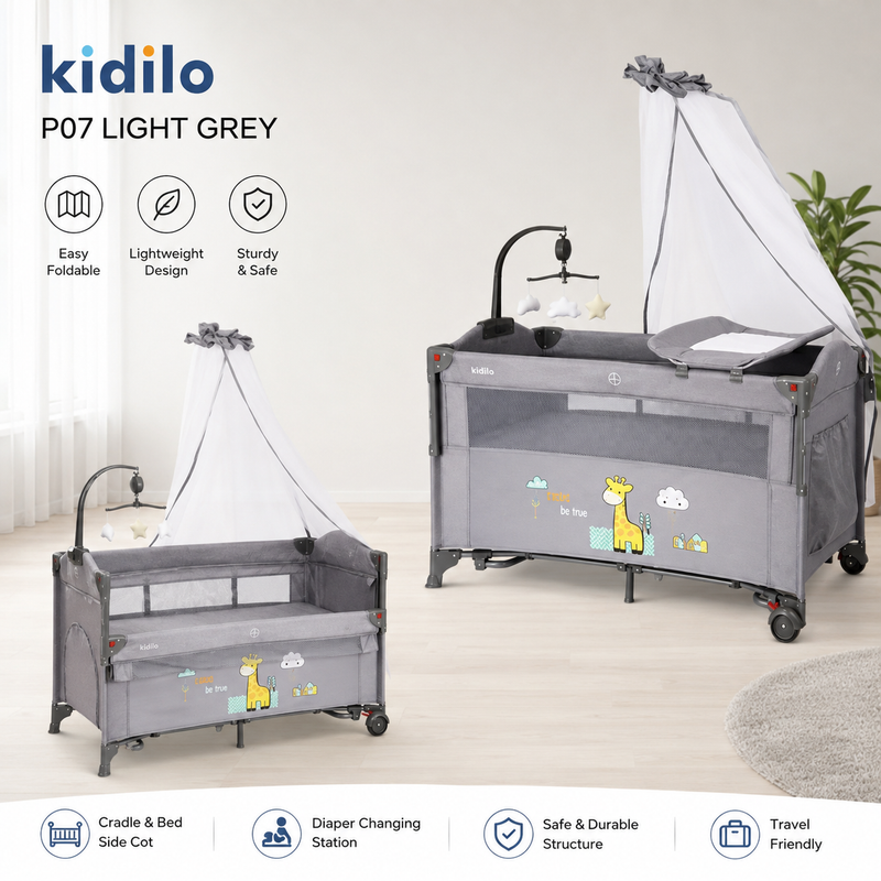 Kidilo Bedside Baby Bed Sleeping Cot with Rocking & Mosquito Net P07