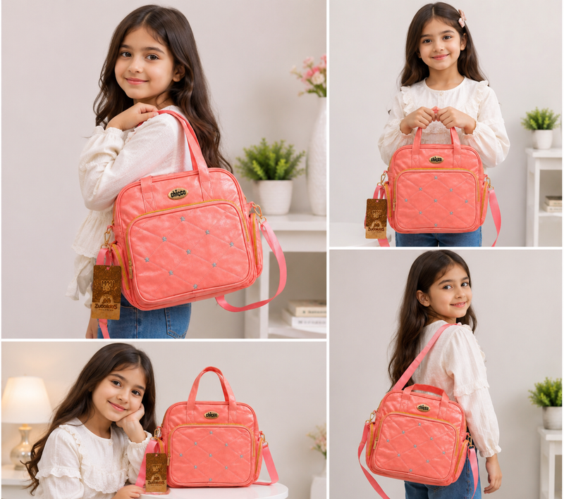 Chicco Premium Pink Baby Diaper Bag | Stylish Multi-Pocket Maternity & Travel Bag