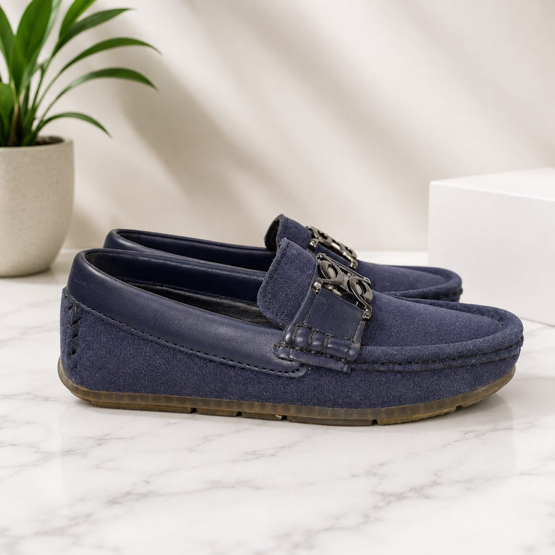 Boys Navy Blue Suede Loafers – Premium Slip-On Casual & Formal Shoes