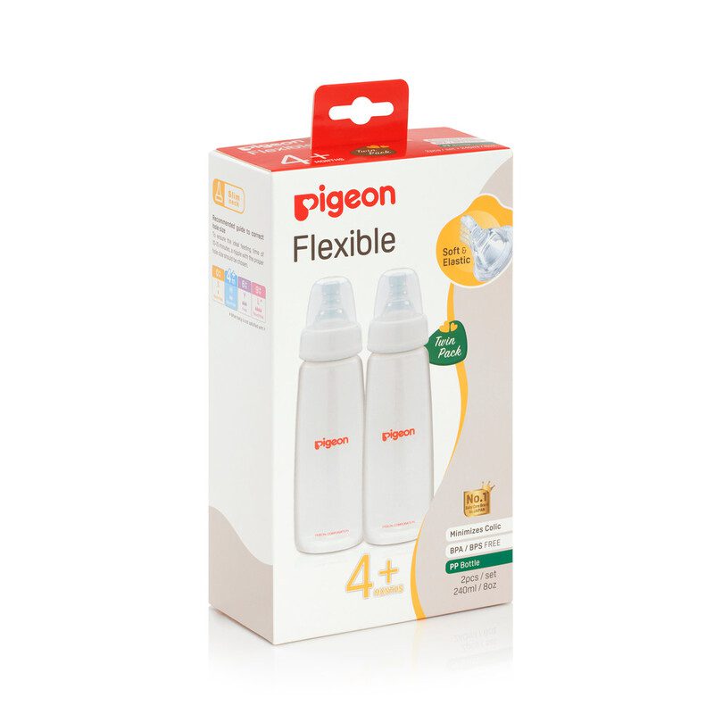 PIGEON FLEXIBLE PERISTALTIC NURSING BOTTLE – 240ML (2 PCS)