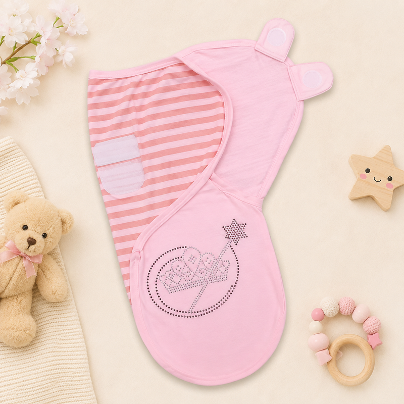 Soft Newborn Swaddle Wrap – Adjustable Cotton Baby Sleep Sack with Magic Wand Design