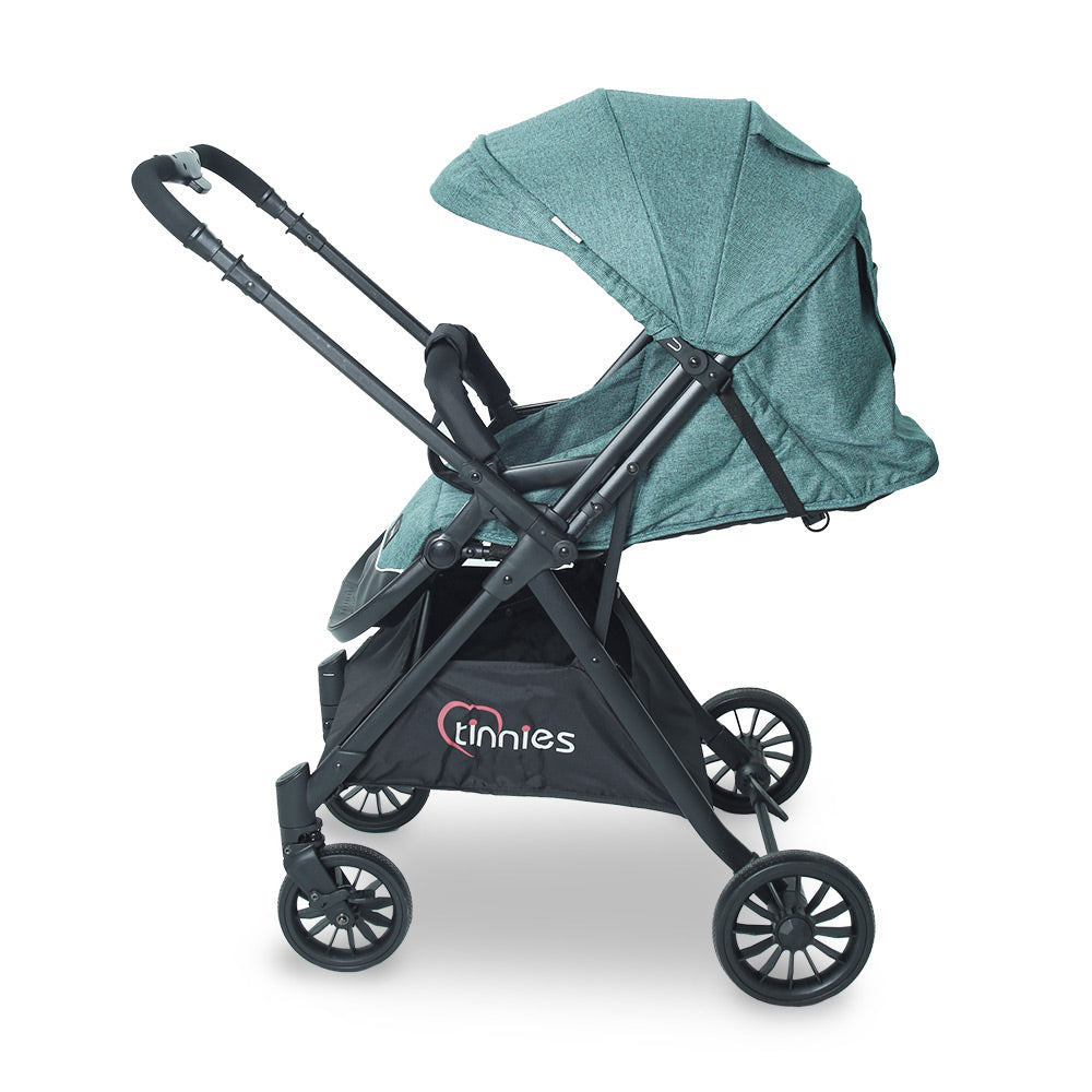 TINNIES BABY STROLLER – GREEN, FOLDABLE WITH REVERSIBLE HANDLE