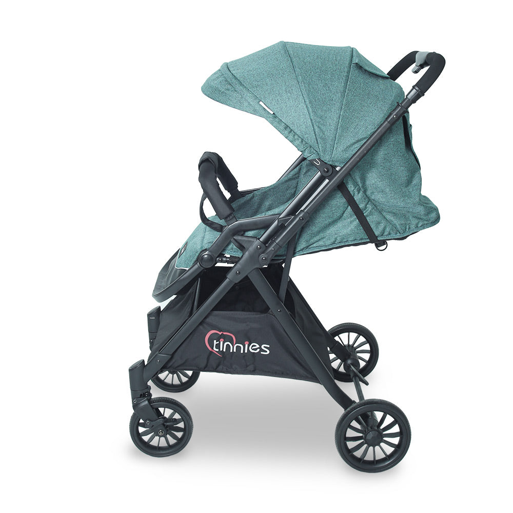 TINNIES BABY STROLLER – GREEN, FOLDABLE WITH REVERSIBLE HANDLE