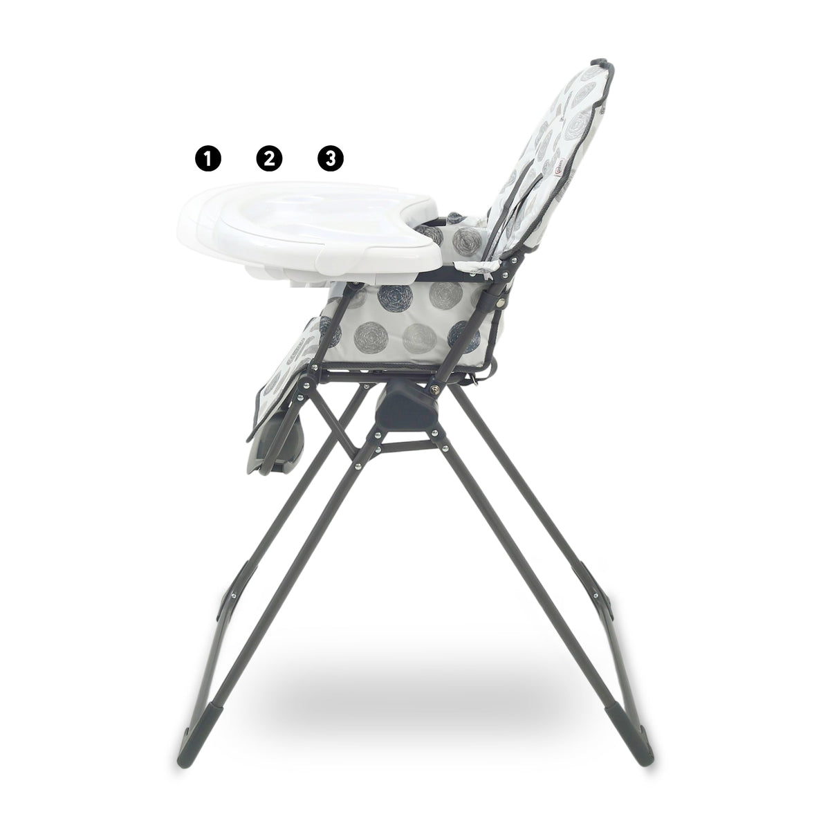 TINNIES PREMIUM GREY POLKA DOT FOLDABLE HIGH CHAIR