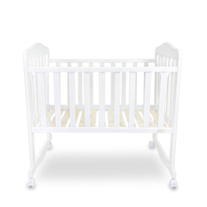 BABY WOODEN CRIB – WHITE FINISH WITH ROCKING & WHEELS