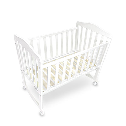 BABY WOODEN CRIB – WHITE FINISH WITH ROCKING & WHEELS