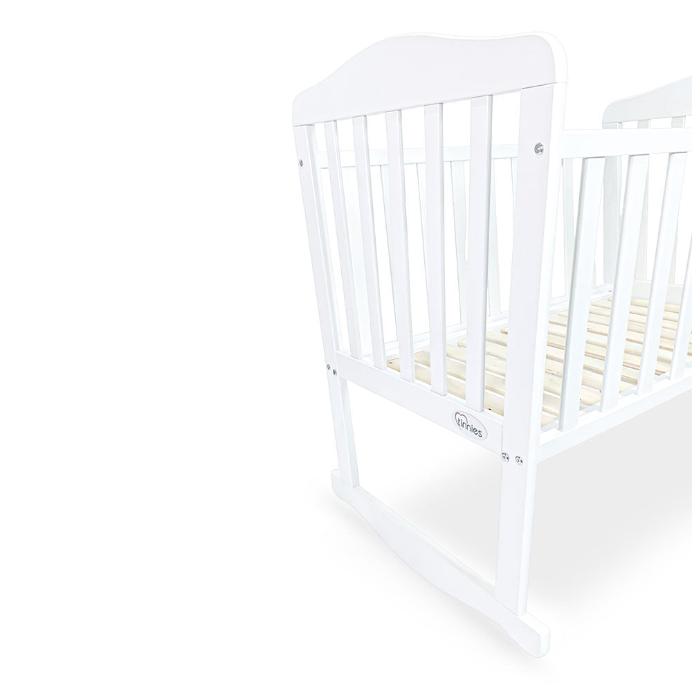 BABY WOODEN CRIB – WHITE FINISH WITH ROCKING & WHEELS