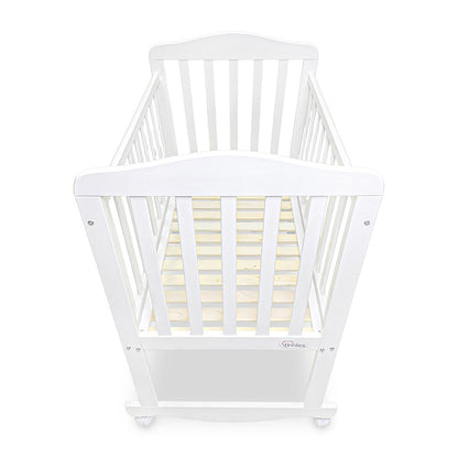 BABY WOODEN CRIB – WHITE FINISH WITH ROCKING & WHEELS