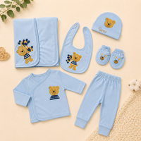 6-Piece Bear Baby Newborn Gift Set – Soft Cotton Blanket, Wrap Top, Bib, Cap & Mittens (Sky Blue) - View 3