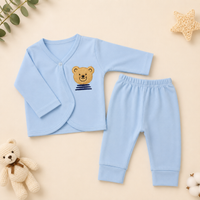 6-Piece Bear Baby Newborn Gift Set – Soft Cotton Blanket, Wrap Top, Bib, Cap & Mittens (Sky Blue) - View 2