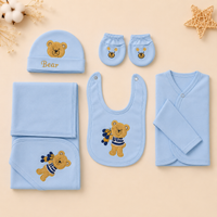 6-Piece Bear Baby Newborn Gift Set – Soft Cotton Blanket, Wrap Top, Bib, Cap & Mittens (Sky Blue) - View 1