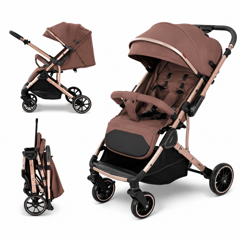 Kidilo-k919N Premium Foldable Baby Stroller – Lightweight Travel Pushchair with Reversible Seat | Beige, Black & Coffee