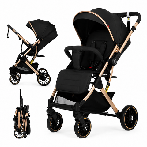 Kidillo B2 Premium Black Luxury Baby Stroller – Reversible Seat, One-Hand Fold & Large Canopy