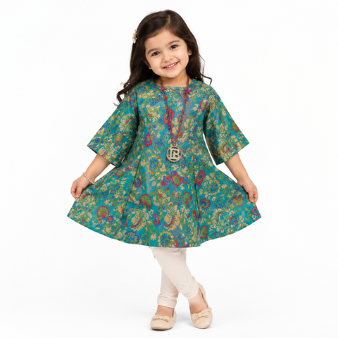 Elegant Floral Girls Frock – Premium Jacquard Style