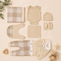 Organic Cotton Baby Newborn Gift Set – Sleeveless Bodysuit, Sleepsuit, Blanket, Bib, Cap & Mittens - View 3