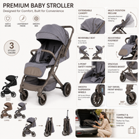 New Kidilo Travel Stroller D8 Premium Luxury Baby Stroller & Travel Pram – Lightweight, One-Hand Fold, Reversible Seat (Black | Coffee | Grey) - View 4