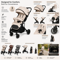 Kidilo-k919N Premium Foldable Baby Stroller – Lightweight Travel Pushchair with Reversible Seat | Beige, Black & Coffee - View 4