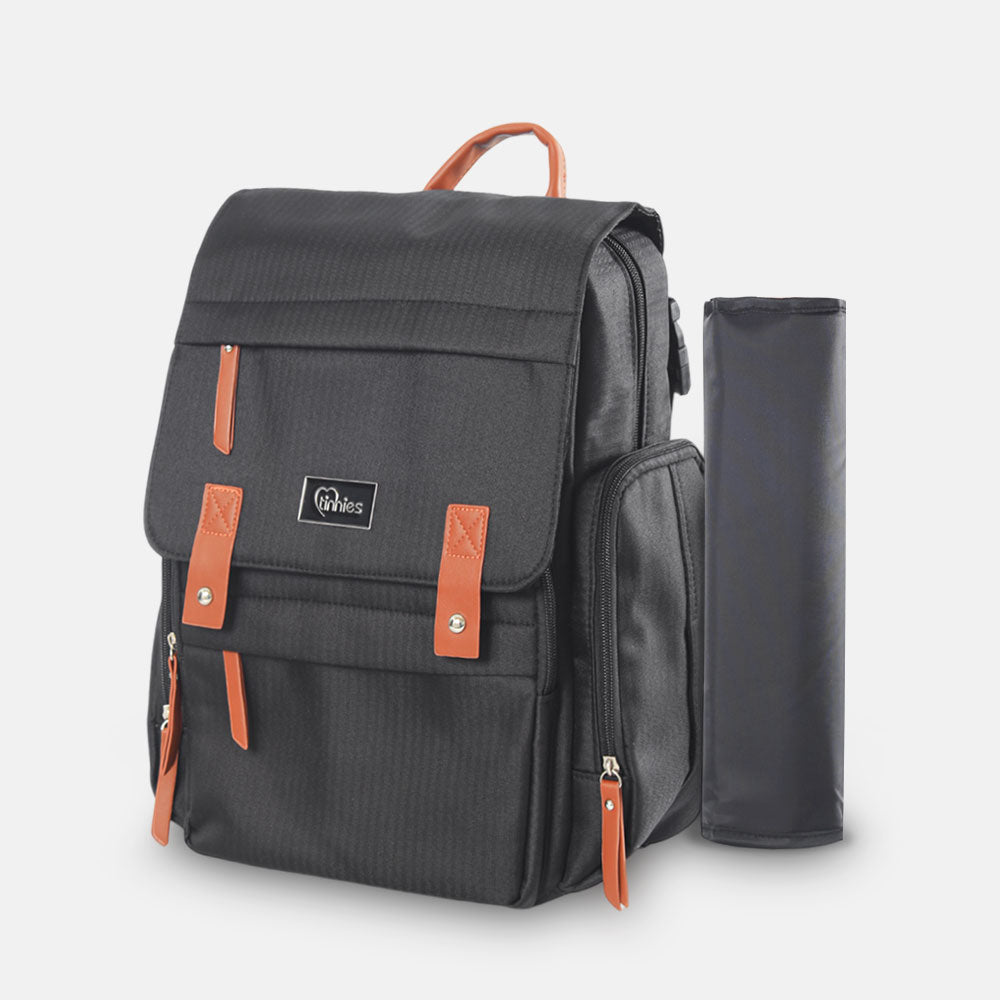 TINNIES DIAPER BACKPACK – BLACK, HANDS-FREE COMFORT FOR MODERN MOMS
