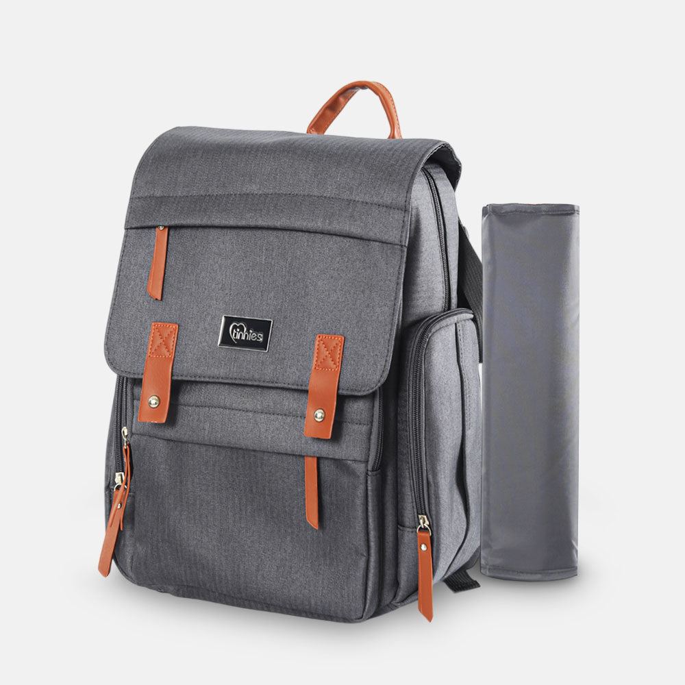 TINNIES DIAPER BAG – GREY, SPACIOUS & SMART DESIGN FOR MODERN MOMS