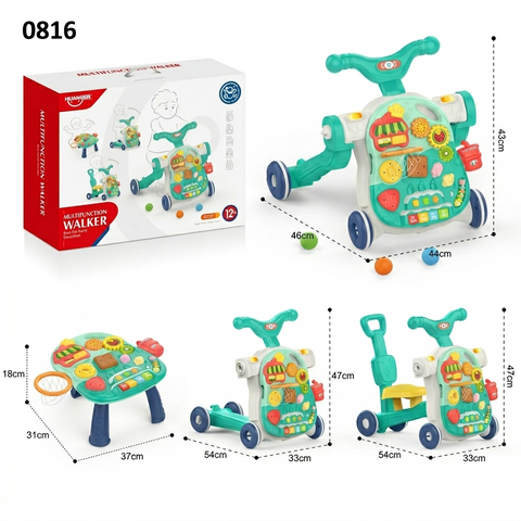 Huanger Multifunction Baby Walker and Activity Table Combo - Green  and Pink(12M+)
