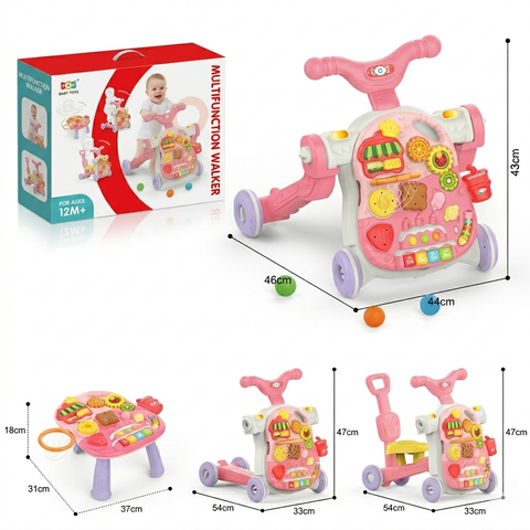 Huanger Multifunction Baby Walker and Activity Table Combo - Green  and Pink(12M+)