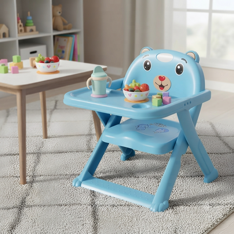 Cute Bear Baby High Chair with Feeding Tray | Foldable Toddler Dining Chair