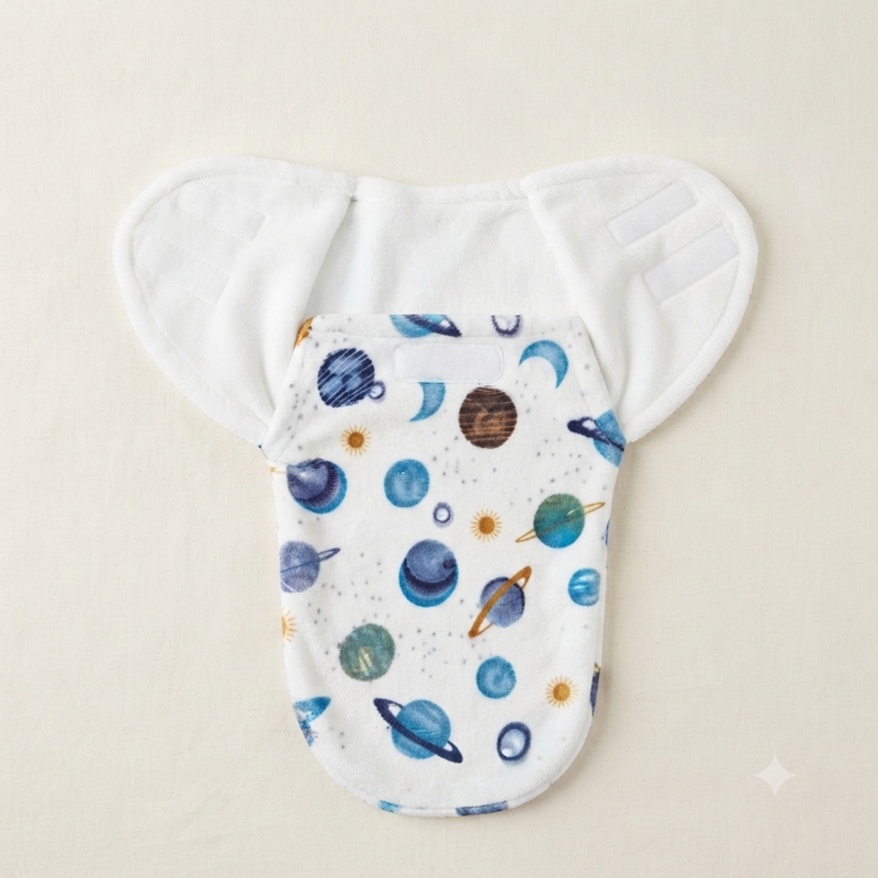 Baby Hooded Receiving Blanket – Ultra Soft Fleece Newborn Wrap with Space Planet Print