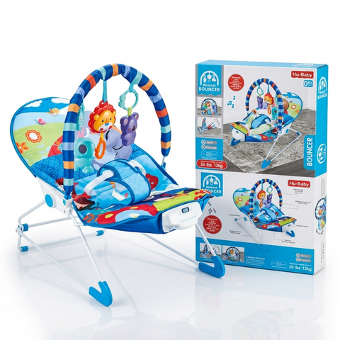 Musical Baby Bouncer with Soothing Vibrations & Interactive Toy Bar