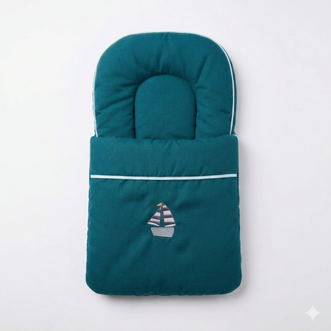 Title: Premium Deep Teal Baby Carry Nest with Sailboat Embroidery