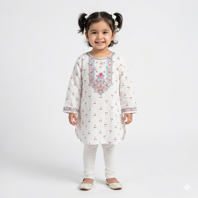 dorable Toddler in Cherry-Print Traditional Kurti