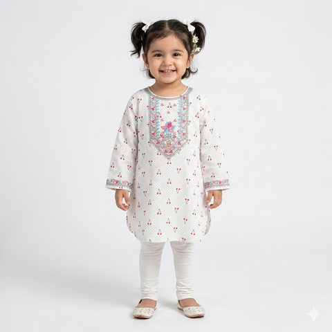 dorable Toddler in Cherry-Print Traditional Kurti