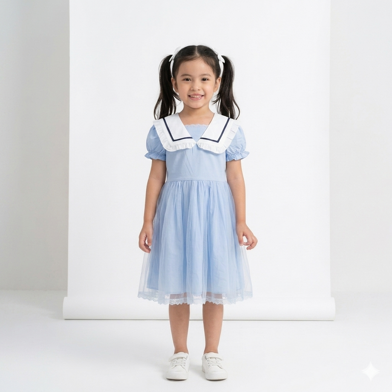 Baby Girl Light Blue Fairy Tulle Dress with White Sailor