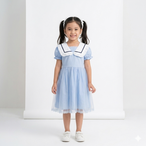 Baby Girl Light Blue Fairy Tulle Dress with White Sailor