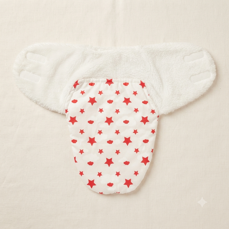 Soft Baby Swaddle Wrap Blanket – Newborn Receiving Blanket with Hook & Loop Closure (Red Star Print)